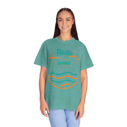 Exciting Hello Summer Sunrise & Sunburn Beach Days Ice Cream Summer Camp Unisex Heavy Cotton T-Shirt