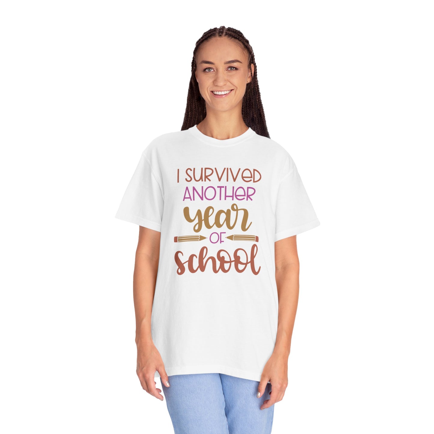 I Survived Another Year Of School Action Goal Setting Achievement Tee Self-Improvement Motivation Unisex Heavy Cotton T-Shirt