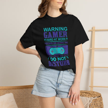 Funny Warning Gamer Do Not Disturb Digital Protector Virtual Heroism Sarcastic Battle Against Evil Unisex Heavy Cotton T-Shirt