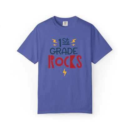 Funny 1st Grade Romeo Learning Legend Super Scholar Junior Geniuses Science Star Student’s Day Unisex Heavy Cotton T-Shirt