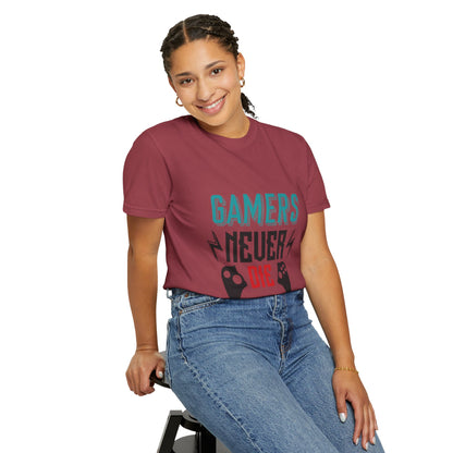 Gamers Never Die Warriors Tee Non-Stop Playing Obsession Mastery Thrill Unisex Heavy Cotton T-Shirt
