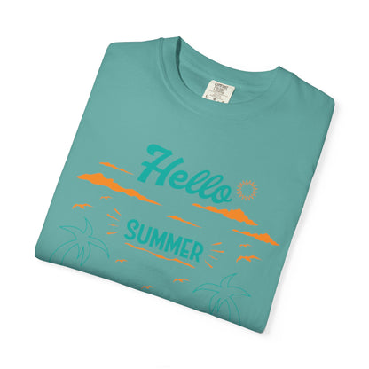 Exciting Hello Summer Sunrise & Sunburn Beach Days Ice Cream Summer Camp Unisex Heavy Cotton T-Shirt