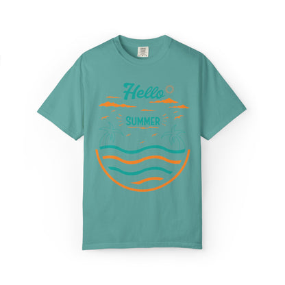 Exciting Hello Summer Sunrise & Sunburn Beach Days Ice Cream Summer Camp Unisex Heavy Cotton T-Shirt