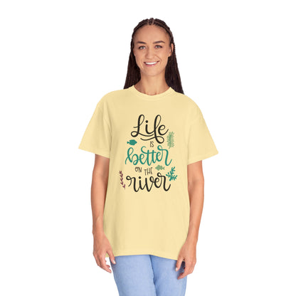 Life Is Better On The River Sand Seashells Waves Tee Elegance Glasses Amazing Fishes Unisex Heavy Cotton T-Shirt