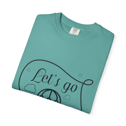 Let’s Go On An Adventure Nature Exploration Bonfire Travel Lovers Tee Freedom Hot Air Balloon Unisex Heavy Cotton T-Shirt