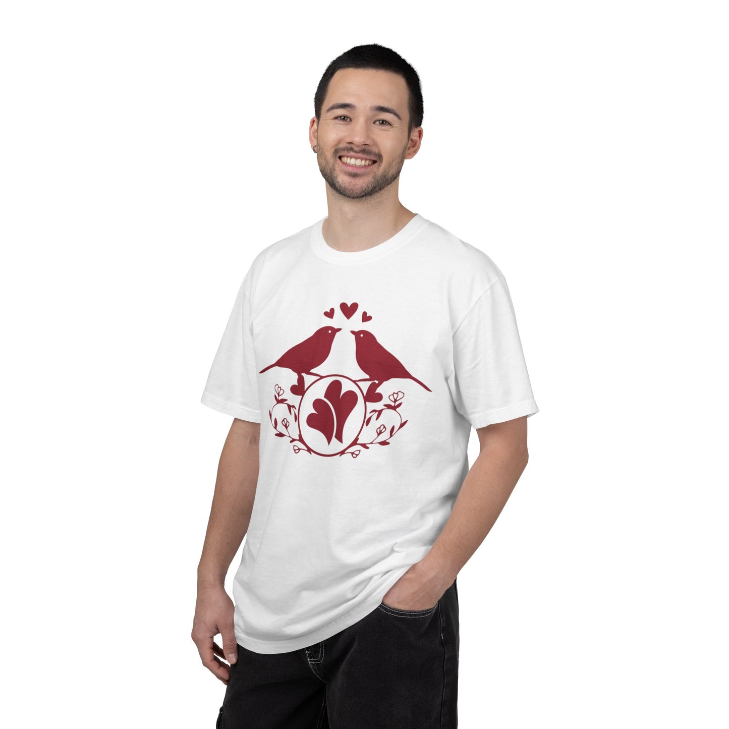 Romantic Love Birds Monogram Boundless Love Affection Lover’s Tee Infinite Bliss Butterfly Kisses Evergreen Romance Unisex Heavy Cotton T-Shirt