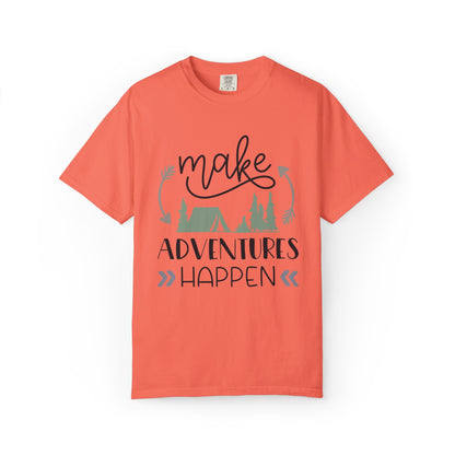 Make Adventures Happen Trendy Tee Enjoyment Mountain Hut Belays Ropes Fun Activities Unisex Heavy Cotton T-Shirt