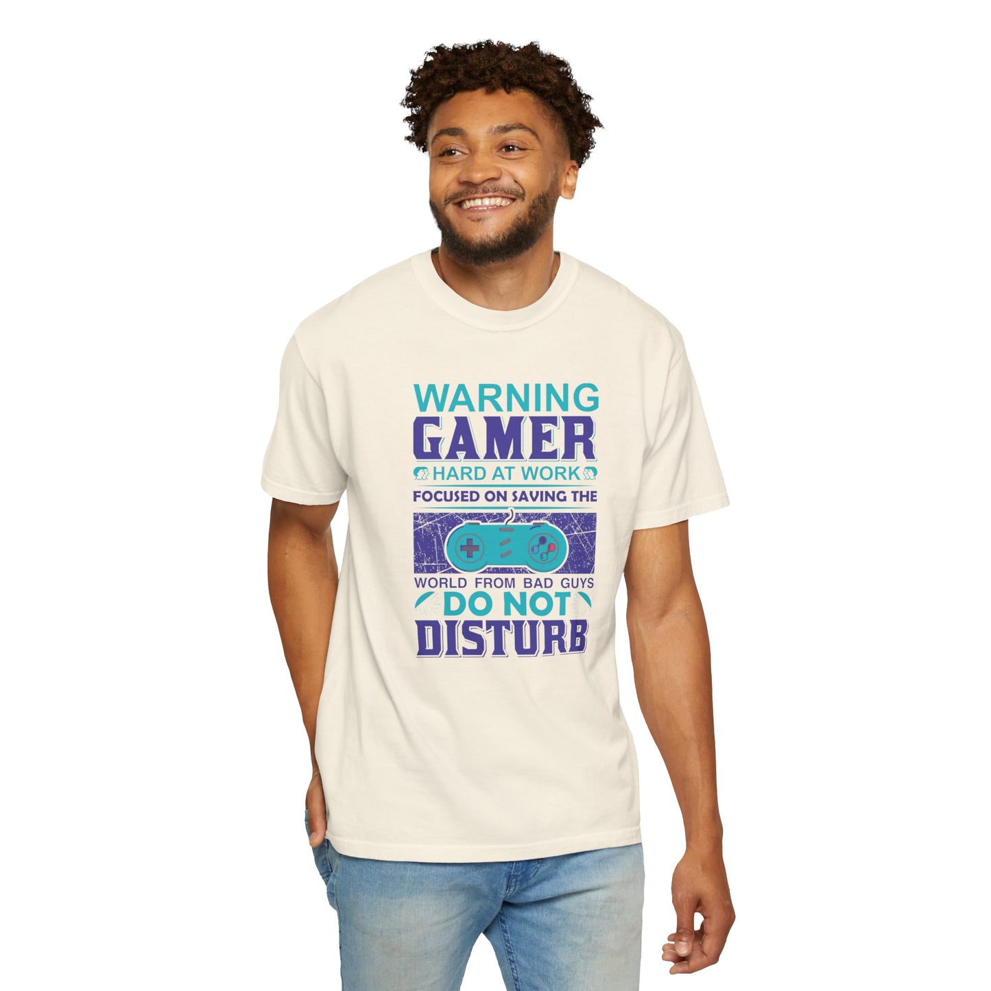 Funny Warning Gamer Do Not Disturb Digital Protector Virtual Heroism Sarcastic Battle Against Evil Unisex Heavy Cotton T-Shirt
