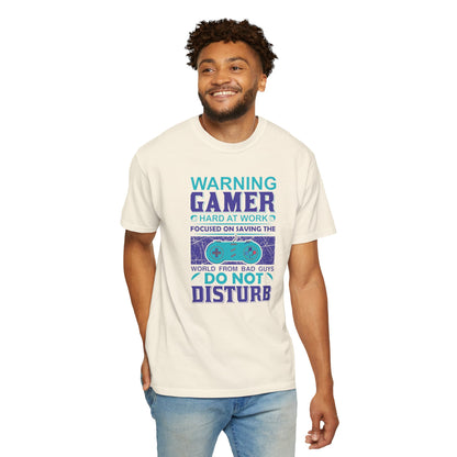 Funny Warning Gamer Do Not Disturb Digital Protector Virtual Heroism Sarcastic Battle Against Evil Unisex Heavy Cotton T-Shirt