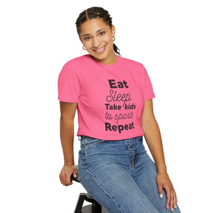 Eat Sleep Take Kids Motherhood Blessings Life Giver Mummy’s Tee Supermom Busy Schedule Duties Forever Same Routine Players Unisex Heavy Cotton T-Shirt