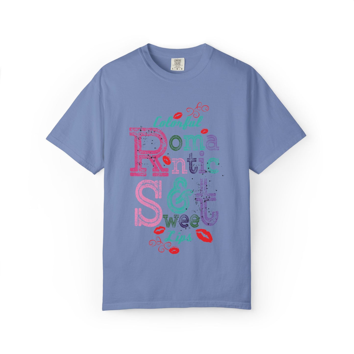 Colorful Romantic & Sweet Lips Affection Lovers Tee Romantic Relationship Forever Strawberry-Tinted Kisses Satin Softness Unisex Heavy Cotton T-Shirt