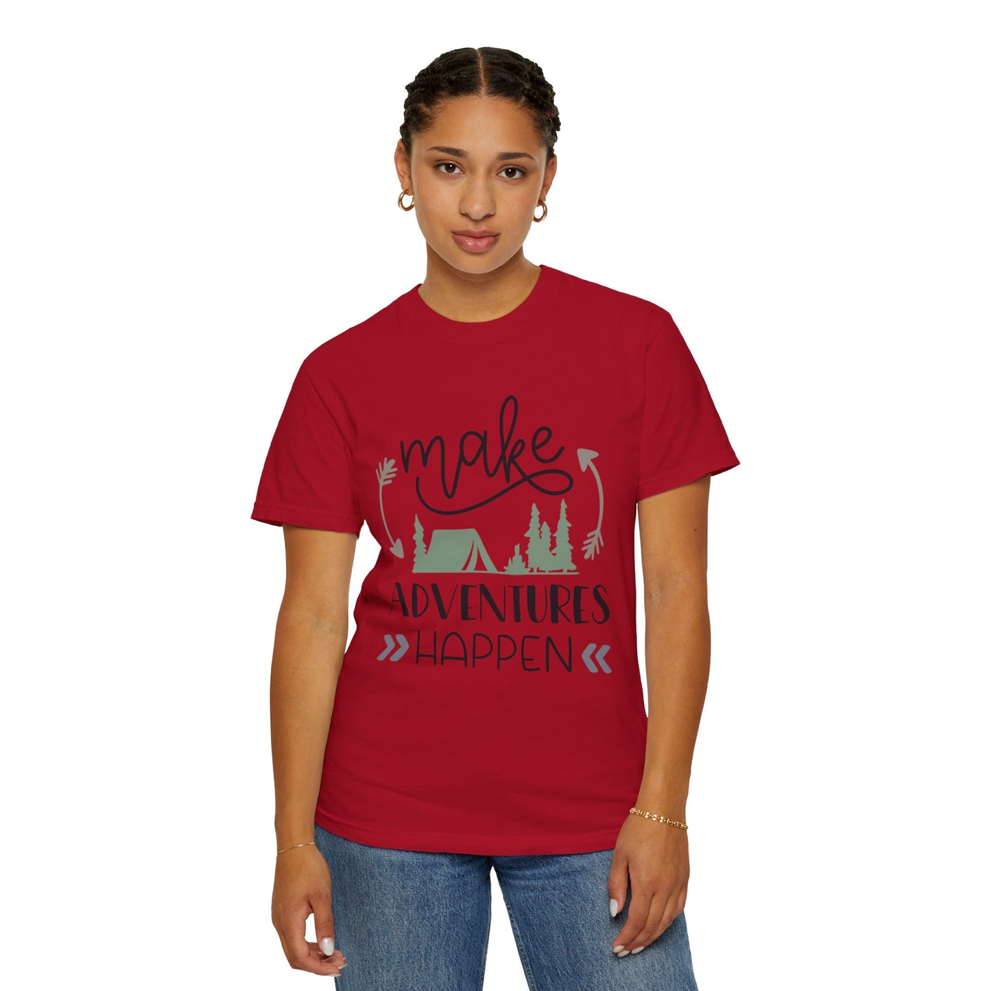 Make Adventures Happen Trendy Tee Enjoyment Mountain Hut Belays Ropes Fun Activities Unisex Heavy Cotton T-Shirt