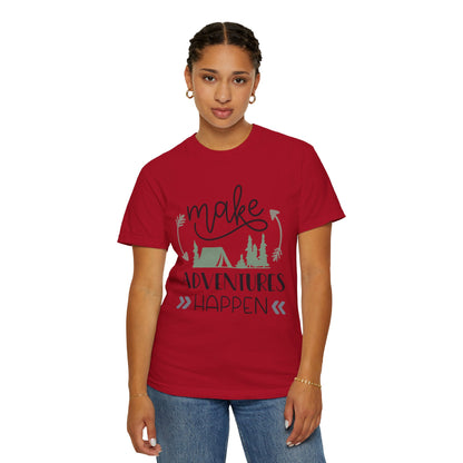 Make Adventures Happen Trendy Tee Enjoyment Mountain Hut Belays Ropes Fun Activities Unisex Heavy Cotton T-Shirt