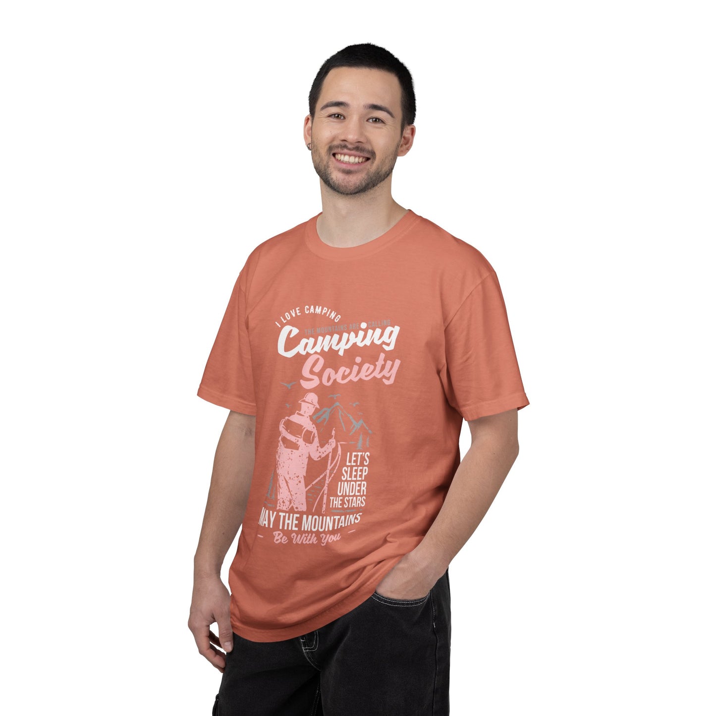 Funny Camping Society I Love Camping Enthusiastic Traveler Sarcastic Adventure Birds In The Mountains Unisex Heavy Cotton T-Shirt