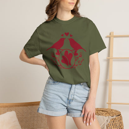 Romantic Love Birds Monogram Boundless Love Affection Lover’s Tee Infinite Bliss Butterfly Kisses Evergreen Romance Unisex Heavy Cotton T-Shirt