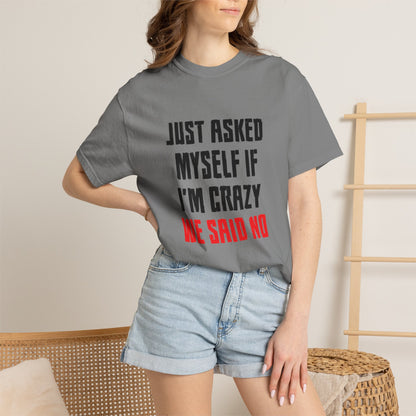 Just Asked Myself If I’M Crazy We Said No Funny Tee Self-Doubt Humourous Mental Stability Sarcastic Unisex Heavy Cotton T-Shirt
