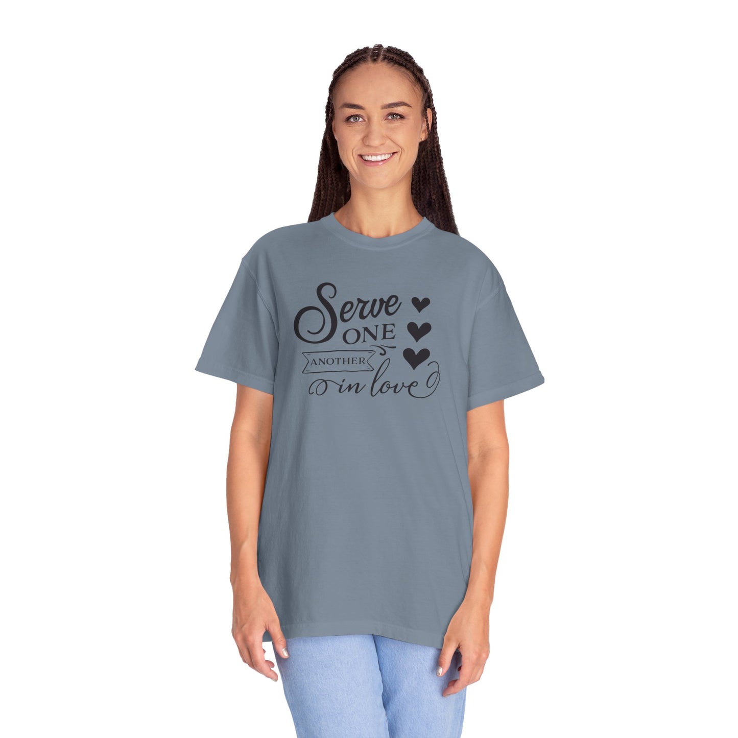 Serve One Another In Love Emotional Bond Affection Lovers Tee Romantic Relationship Forever Support Unisex Heavy Cotton T-Shirt