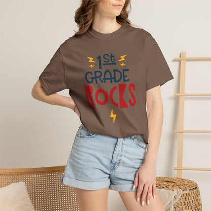 Funny 1st Grade Romeo Learning Legend Super Scholar Junior Geniuses Science Star Student’s Day Unisex Heavy Cotton T-Shirt