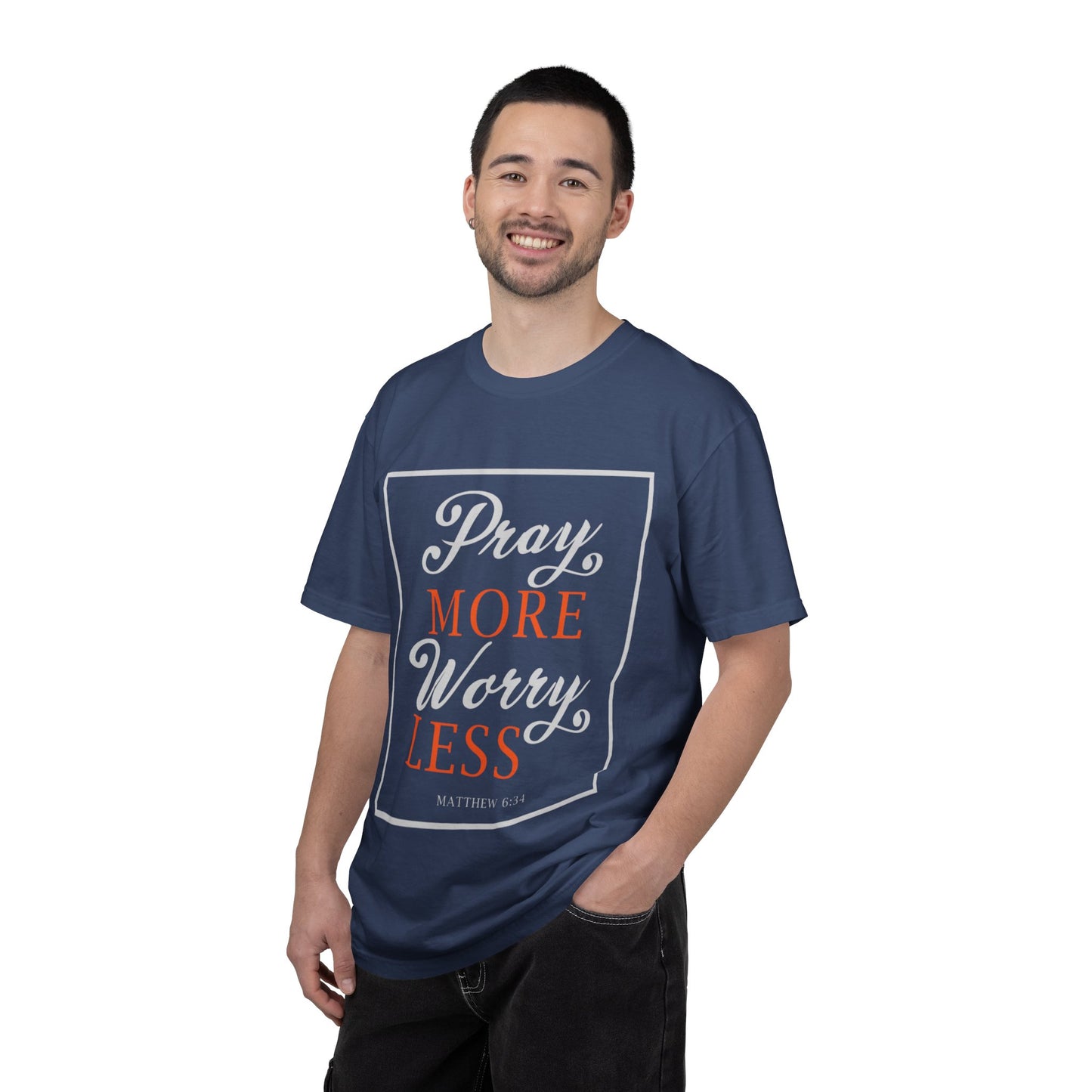 Pray More Worry Less Heavenly Feather White God’s Creation Eternity Tee Purest Being Cross Symbol Unisex Heavy Cotton T-Shirt
