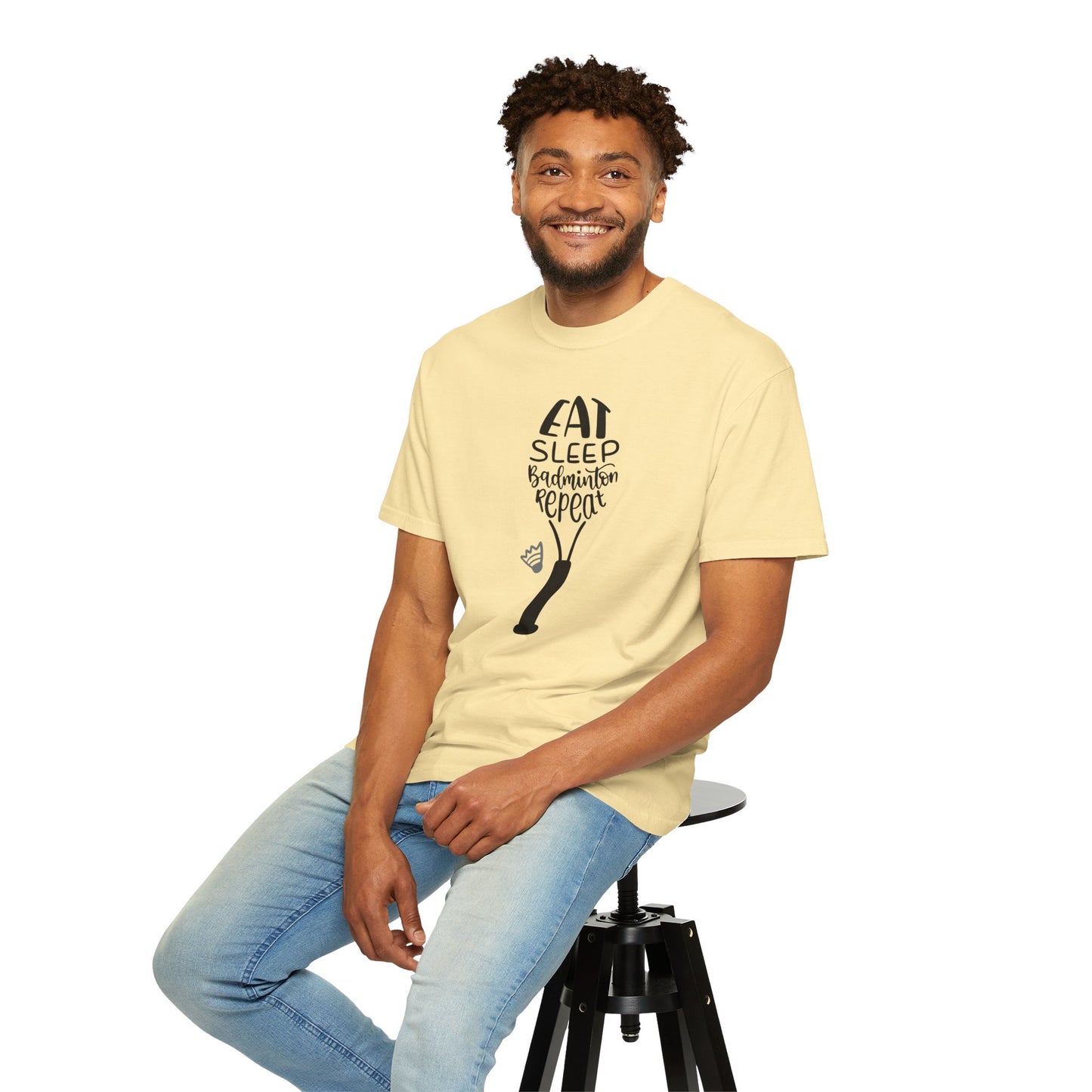 Eat Sleep Badminton Repeat Stay Active Motivation Tee Winning Attitude Sports Dedication Shuttlecock Addiction Unisex Heavy Cotton T-Shirt