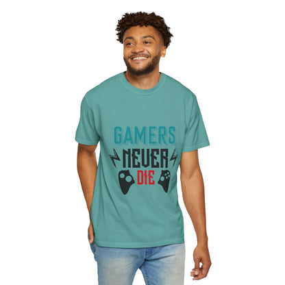 Gamers Never Die Warriors Tee Non-Stop Playing Obsession Mastery Thrill Unisex Heavy Cotton T-Shirt
