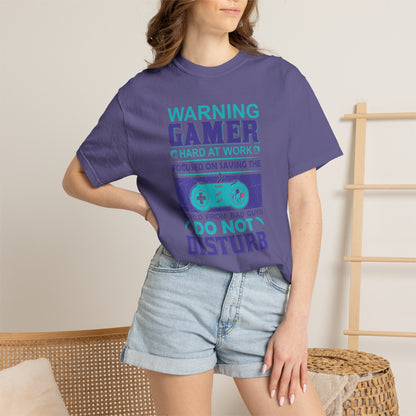 Funny Warning Gamer Do Not Disturb Digital Protector Virtual Heroism Sarcastic Battle Against Evil Unisex Heavy Cotton T-Shirt