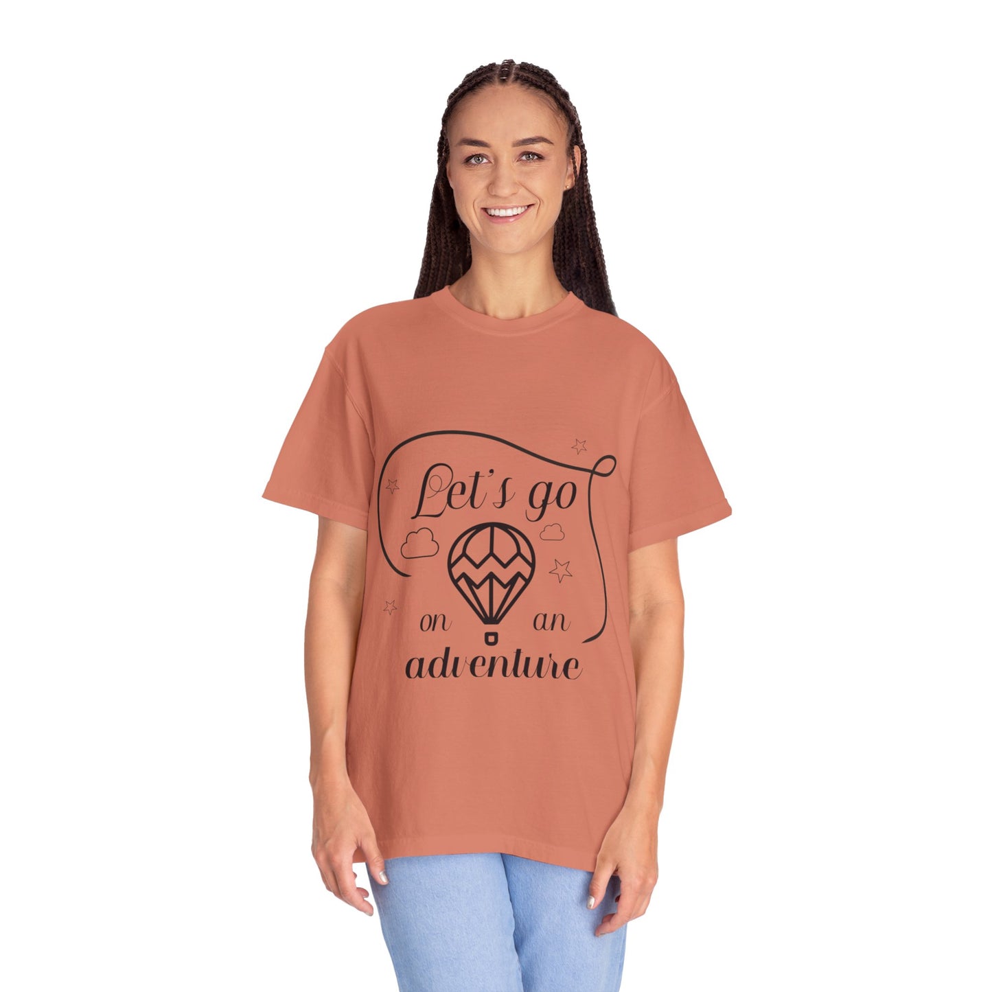 Let’s Go On An Adventure Nature Exploration Bonfire Travel Lovers Tee Freedom Hot Air Balloon Unisex Heavy Cotton T-Shirt
