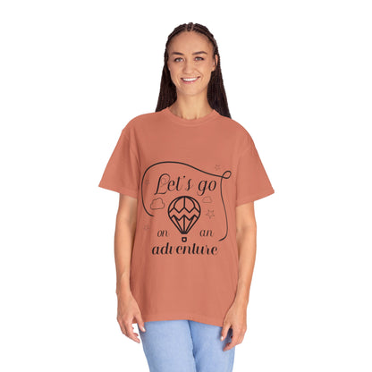 Let’s Go On An Adventure Nature Exploration Bonfire Travel Lovers Tee Freedom Hot Air Balloon Unisex Heavy Cotton T-Shirt