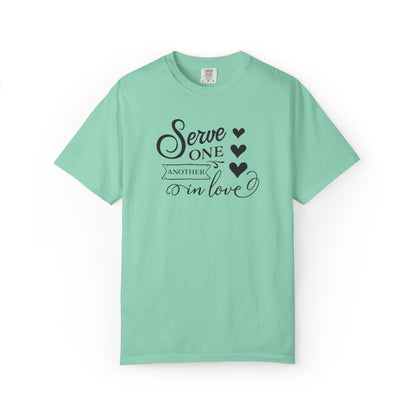 Serve One Another In Love Emotional Bond Affection Lovers Tee Romantic Relationship Forever Support Unisex Heavy Cotton T-Shirt