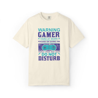 Funny Warning Gamer Do Not Disturb Digital Protector Virtual Heroism Sarcastic Battle Against Evil Unisex Heavy Cotton T-Shirt