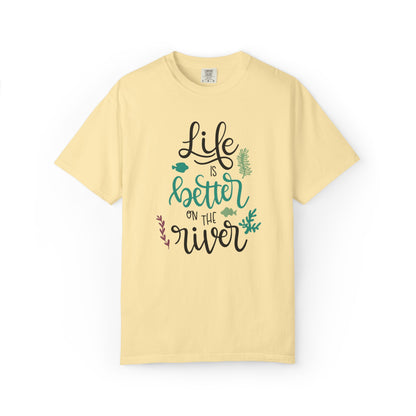 Life Is Better On The River Sand Seashells Waves Tee Elegance Glasses Amazing Fishes Unisex Heavy Cotton T-Shirt