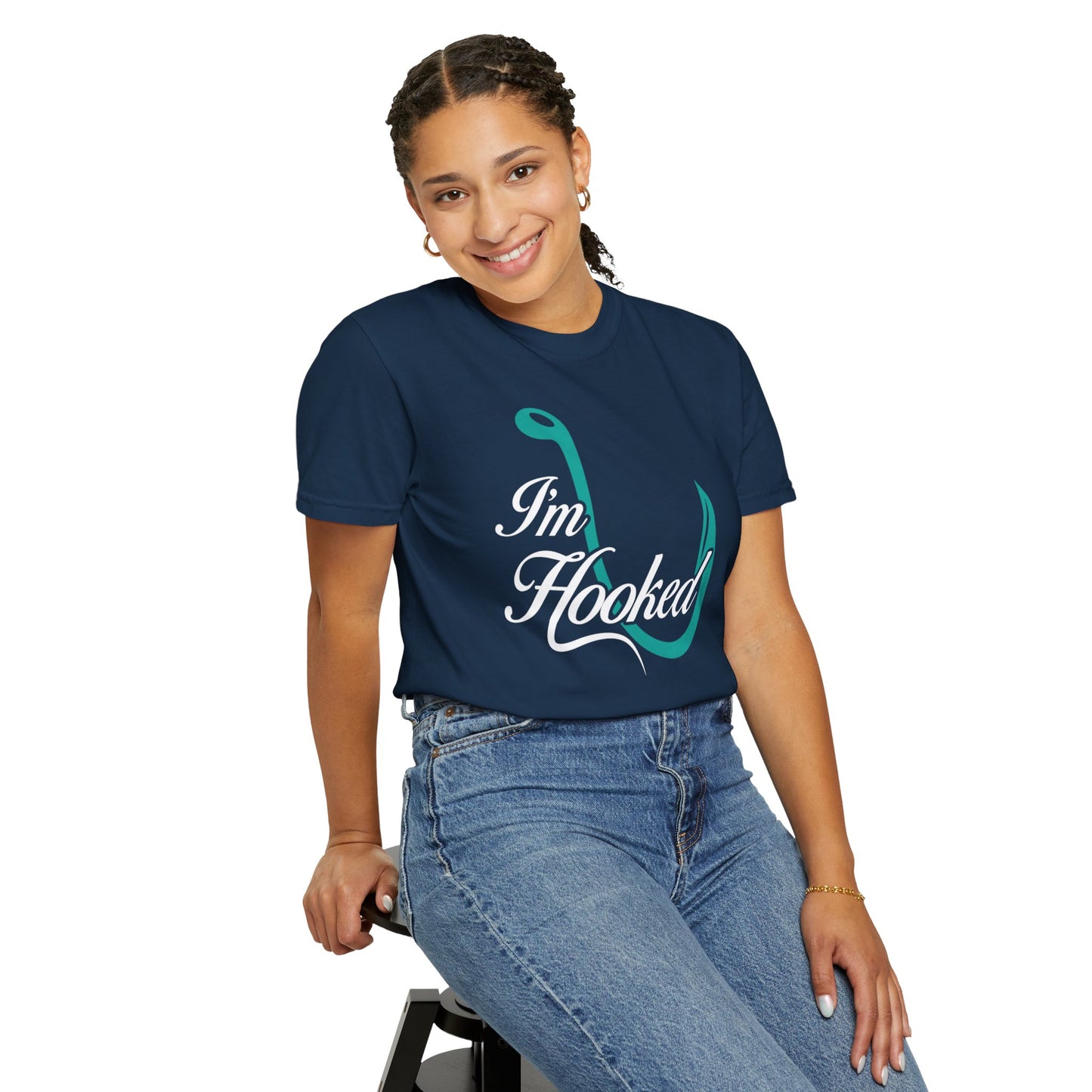 Funny I’m Hooked Rod and Reel Tackle Box Catch Of The Day Sarcastic Fishing Adventure Unisex Heavy Cotton T-Shirt