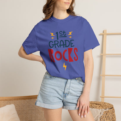 Funny 1st Grade Romeo Learning Legend Super Scholar Junior Geniuses Science Star Student’s Day Unisex Heavy Cotton T-Shirt