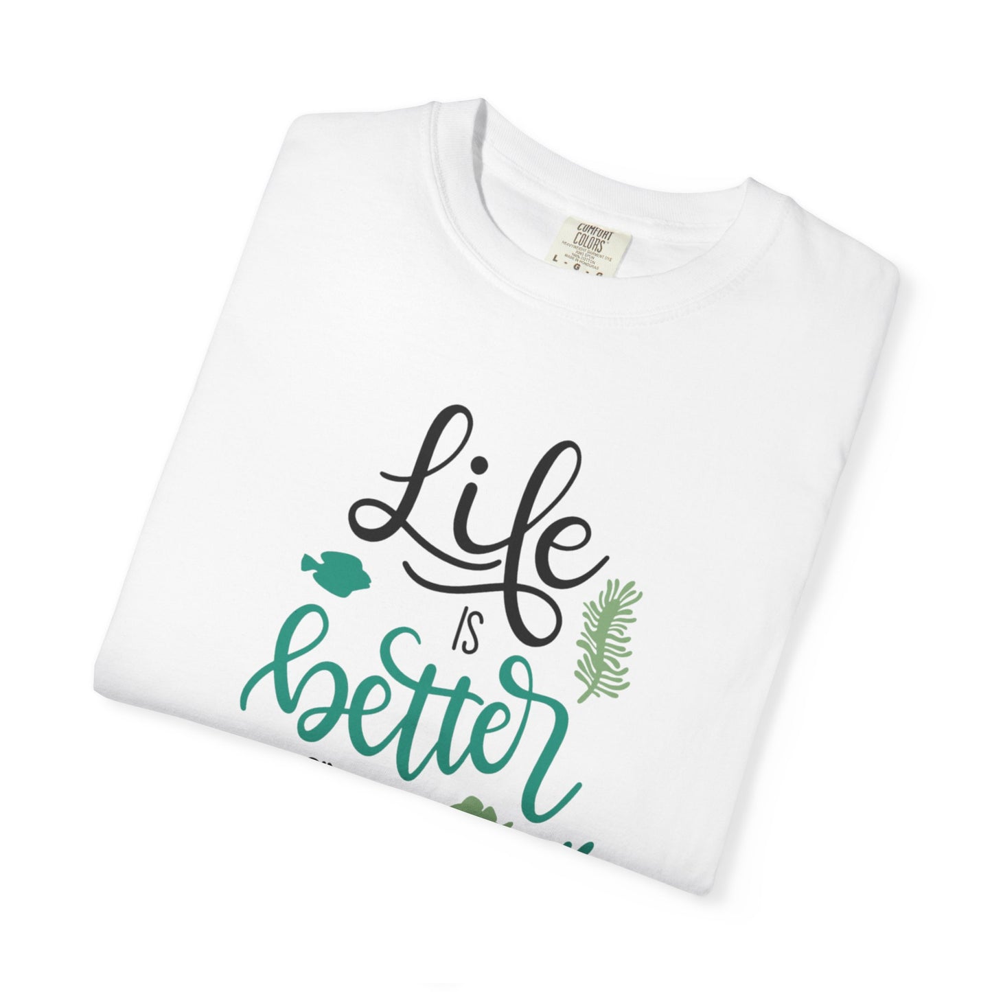 Life Is Better On The River Sand Seashells Waves Tee Elegance Glasses Amazing Fishes Unisex Heavy Cotton T-Shirt