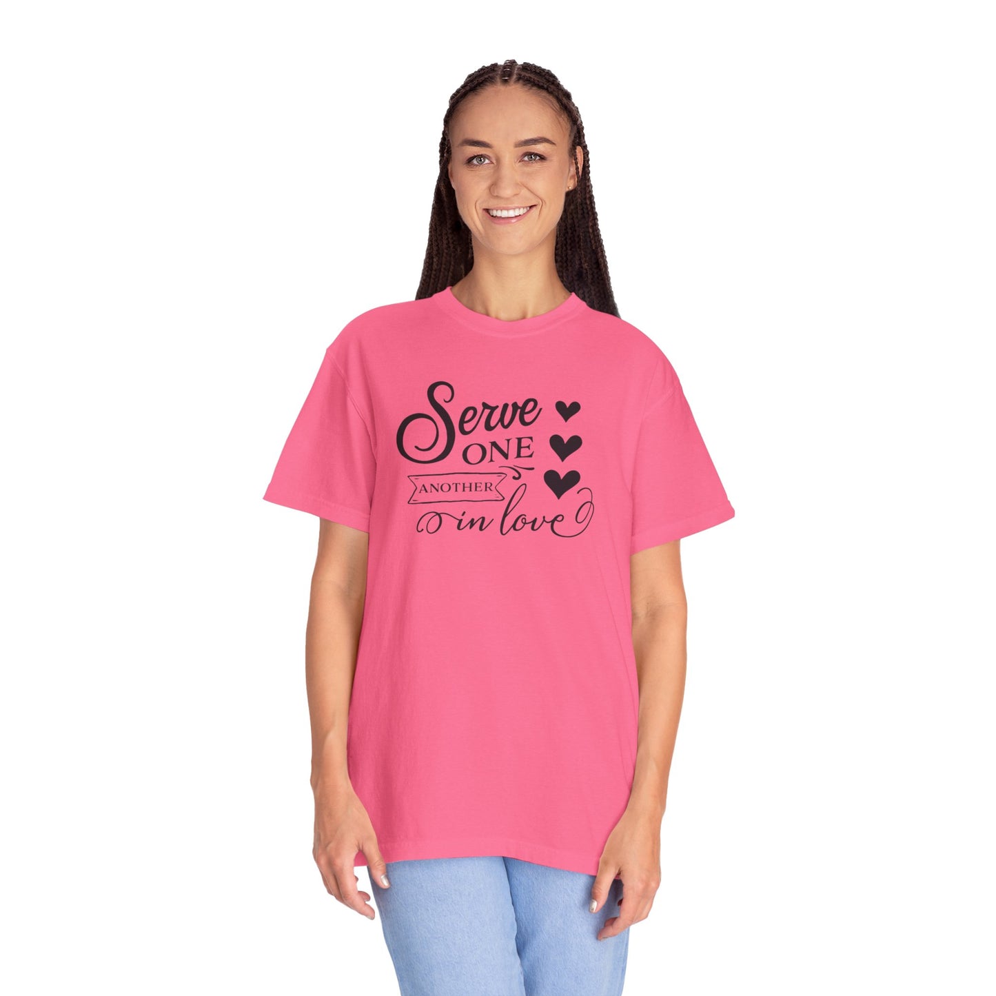 Serve One Another In Love Emotional Bond Affection Lovers Tee Romantic Relationship Forever Support Unisex Heavy Cotton T-Shirt