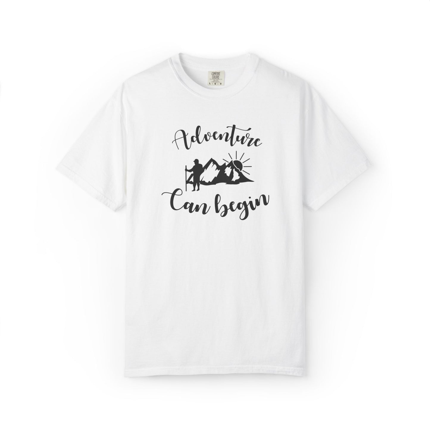 Adventure Can Begin Trendy Tee Enjoyment Mountain Hut Belays Ropes Fun Activities Exploring Unisex Heavy Cotton T-Shirt