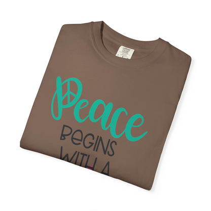 Peace Begins With A Smile Kindness Heartfelt Compliments Tee Thoughtful Gestures Love-Inspiration Unisex Heavy Cotton T-Shirt