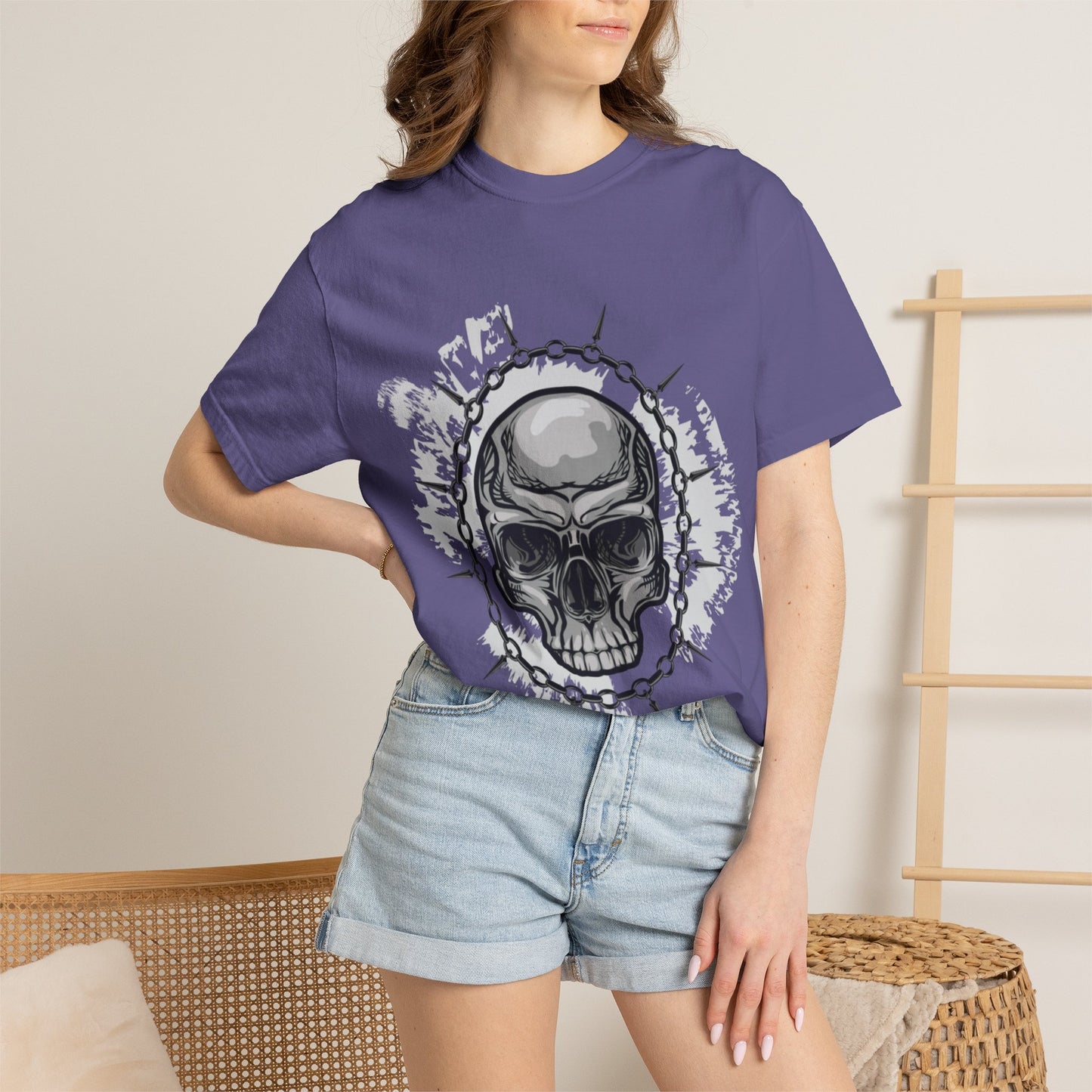 Chain Skull Cranium Head Anatomy Bones Trend Tee Horror Creepy Head X-ray Unisex Heavy Cotton T-Shirt