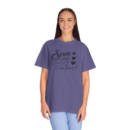Serve One Another In Love Emotional Bond Affection Lovers Tee Romantic Relationship Forever Support Unisex Heavy Cotton T-Shirt