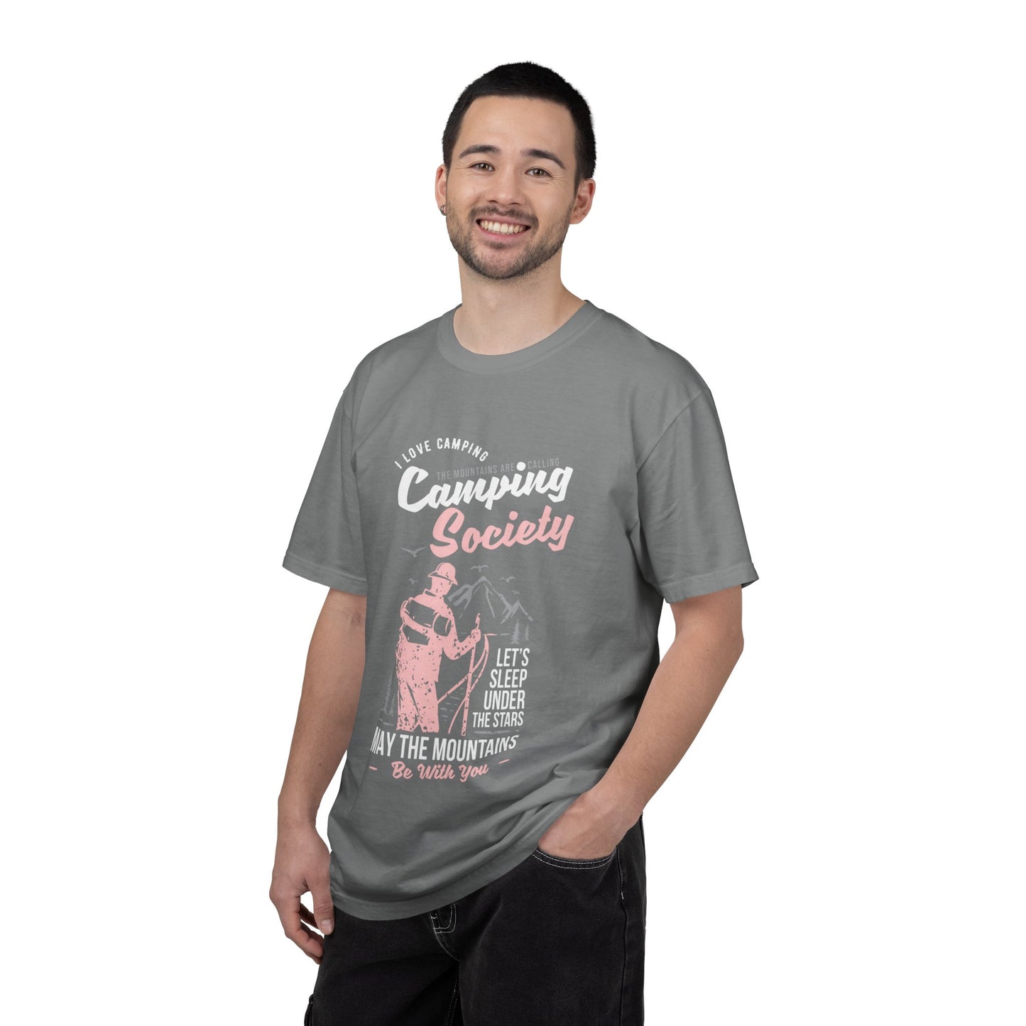 Funny Camping Society I Love Camping Enthusiastic Traveler Sarcastic Adventure Birds In The Mountains Unisex Heavy Cotton T-Shirt