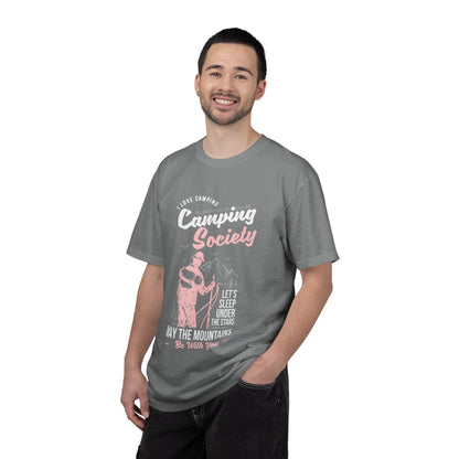 Funny Camping Society I Love Camping Enthusiastic Traveler Sarcastic Adventure Birds In The Mountains Unisex Heavy Cotton T-Shirt