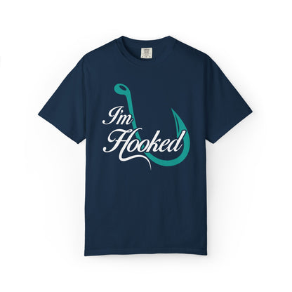 Funny I’m Hooked Rod and Reel Tackle Box Catch Of The Day Sarcastic Fishing Adventure Unisex Heavy Cotton T-Shirt