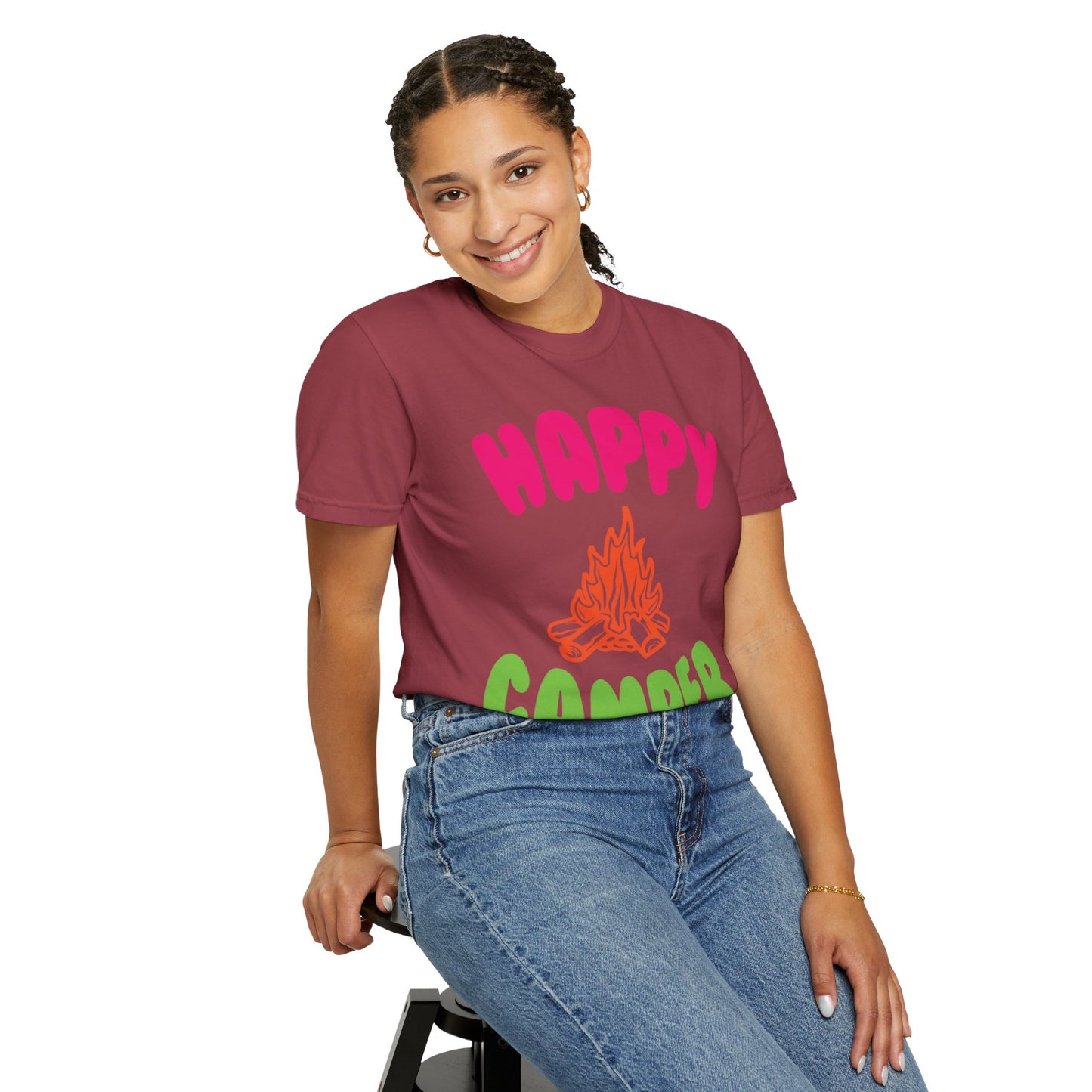 Happy Camper Freedom Fighter Adventure Lovers Tee Nature Exploration Bonfire Travel Van Unisex Heavy Cotton T-Shirt