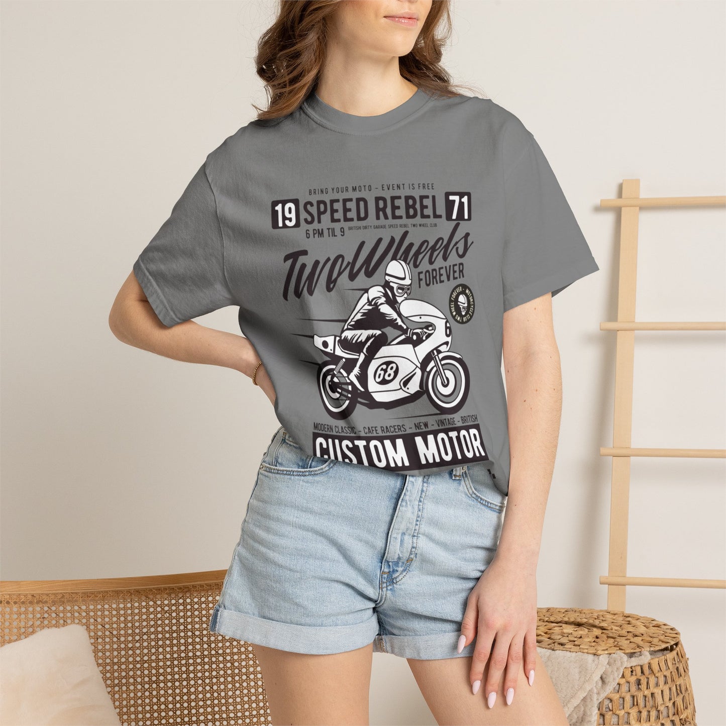 Speed Rebel Two Wheels Custom Engine Club Motorbike Lovers Trendy Tee High-speed Rider Adventure Racer Unisex Heavy Cotton T-Shirt