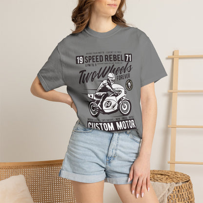 Speed Rebel Two Wheels Custom Engine Club Motorbike Lovers Trendy Tee High-speed Rider Adventure Racer Unisex Heavy Cotton T-Shirt