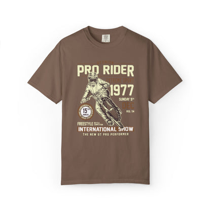 Vintage Reunion Pro Rider Extreme Sport 1977 Free Style Retro Bicycle Two Wheeled Adventure Unisex Heavy Cotton T-Shirt