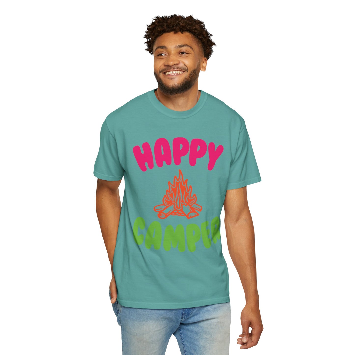 Happy Camper Freedom Fighter Adventure Lovers Tee Nature Exploration Bonfire Travel Van Unisex Heavy Cotton T-Shirt