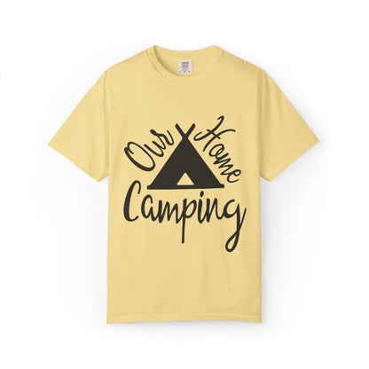 Our Home Camping Freedom Fighter Adventure Lovers Tee Nature Exploration Bonfire Travel Van Unisex Heavy Cotton T-Shirt