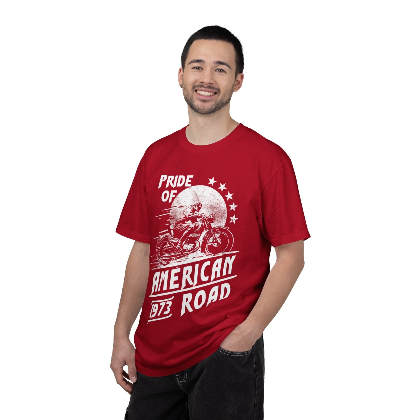 Vintage Pride Of The American Road 1973 Nostalgic Trendy Tee Motorcycle Classic Ride Legendary Bike Unisex Heavy Cotton T-Shirt