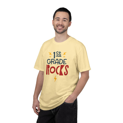 Funny 1st Grade Romeo Learning Legend Super Scholar Junior Geniuses Science Star Student’s Day Unisex Heavy Cotton T-Shirt